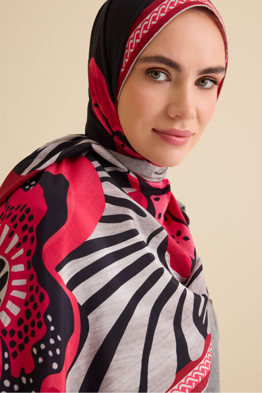 Gelincik Kırmızı Pamuk Floş Şal 72x212